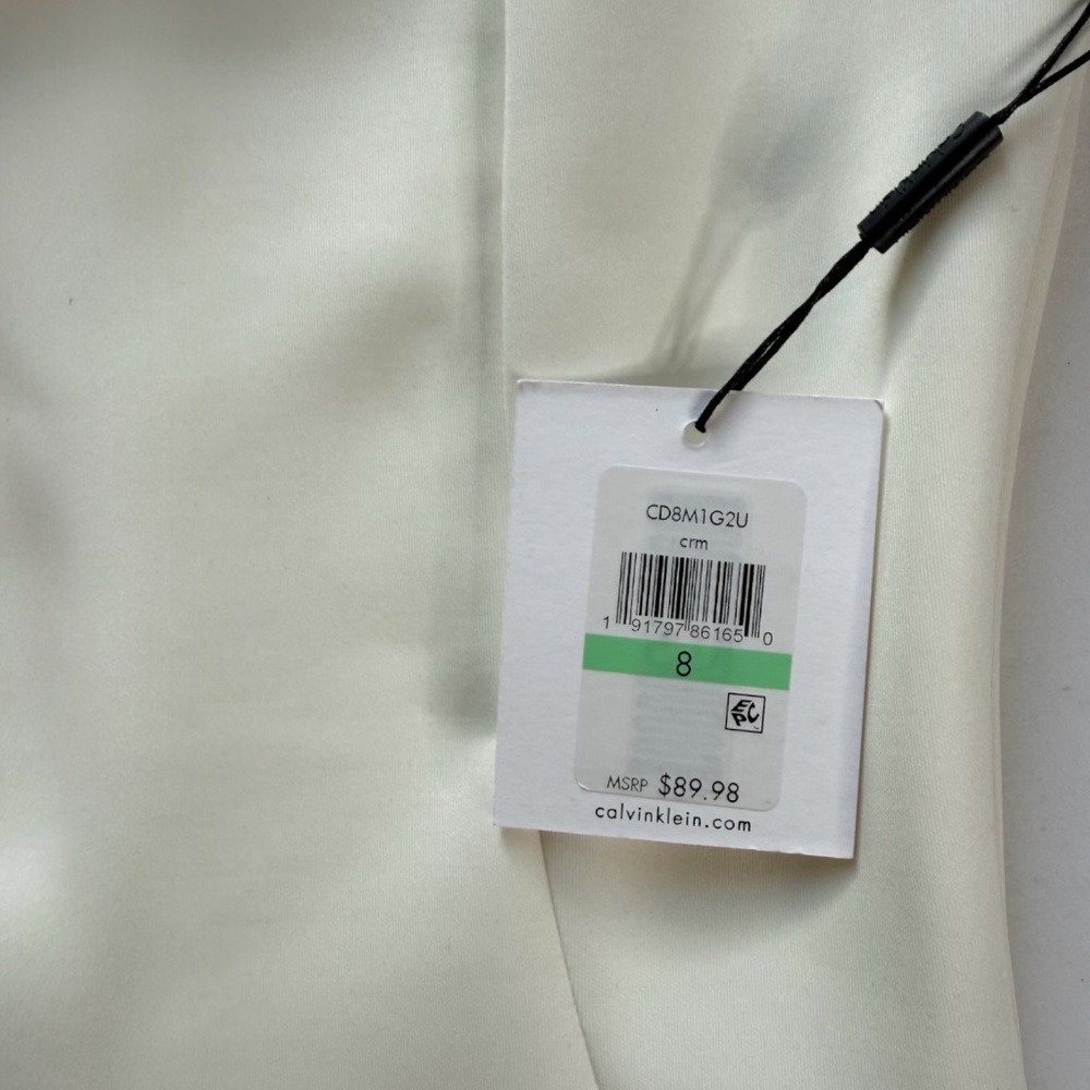 NWT Calvin Klein Cream Sleeveless Sheath Dress Gold Chain Office Bride Evening 8 - Picture 8 of 9